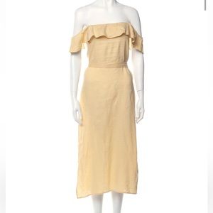 Linen off shoulder yellow midi dress